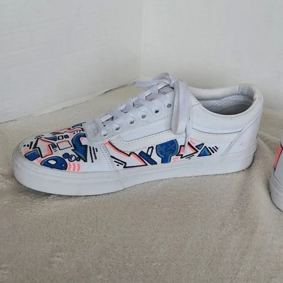 Handcrafted Colorful Doodles and Directions White Van's on white background - Picture 6 of 14